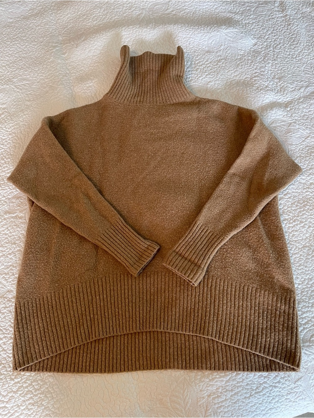 Cozy Rib-Trim Turtleneck Sweater - camel
